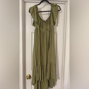 Maternity Off Shoulder Flutter Sleeve Ruched Bust Dress